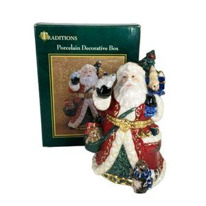 Vintage Traditions Santa Claus Forest Animals Christmas Porcelain Trinket Box